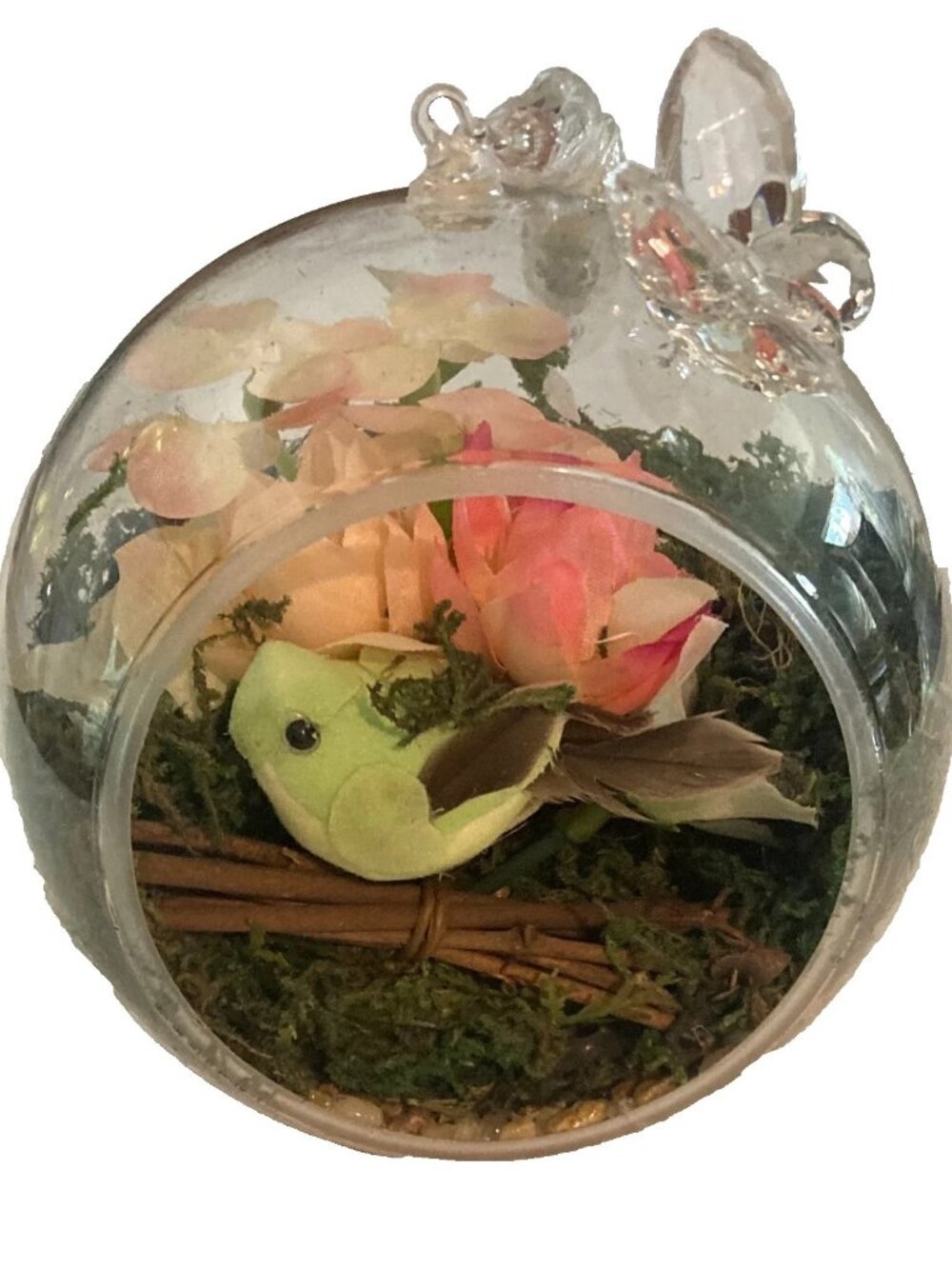 Ganz The Glass Orchard Peach Peony Floral Terrarium